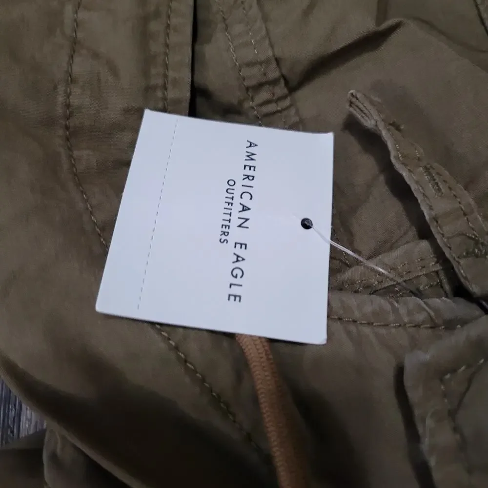 American Eagle Parka Military Style Jacket Mens Size Xs Green Full Zip Oversized